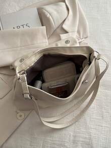 复古时尚百搭蝴蝶结纯色女士单肩包，时尚可爱小斜挎包，秋冬新品 - 白色 - 查看 7