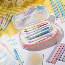 40 Pcs Aesthetic School Supplies With Big Pencil Case Bible Book Annotation Kit 12 Pastel Highlighters 12 Cute Quick Dry Gel Ink Pens 12 Pencils Sticky Notes Index Tabs For School(Purple) - 彩色 - 查看 4