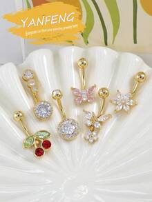 Bộ 2 khuyên rốn hình bướm anh đào cổ điển bằng thép không gỉ đính đá Cubic Zirconia sáng bóng trang trí hoa hồng dễ thương cho nữ dùng hàng ngày - Nhiều màu - Xem 8