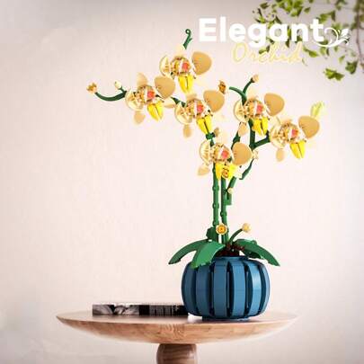 Decoratiuni de Crăciun DIY Asamblat, Creativ Dendrobium Orhidee Floare eternă Mini Bloc de construcție Plantă în ghiveci Decor de birou, Floare de clădire, Blocuri Flori Diy, Blocuri de plante