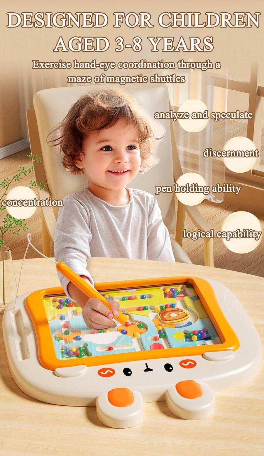 Laberinto Magnético Montessori De Madera – Juguete Educativo Para Niños De 2 A 3 Años, Aprende Colores Y Números, Medidas 30x22 Cm