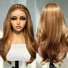 DZfirst Tóc giả ren Giáng sinh Tóc giả tổng hợp gợn sóng lớn Màu vàng mật ong 24 inch T-Part 13X4X1 Tóc giả ren gợn sóng nước Cosplay mặc hàng ngày - Vàng - Xem 2