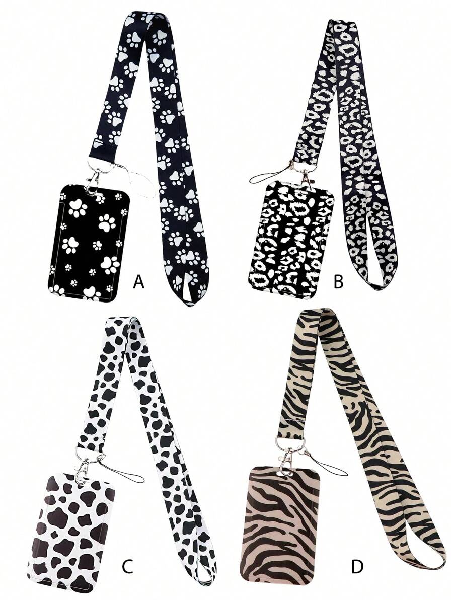 1set Leopard Print, Cow, Zebra, Cat Paw Pattern Lanyard ID Card Holder, Suitable For Doctors, Nurses, Students, Teachers, Exhibition Staff ID Badge Lanyards, Can Be Used As Exhibition Gifts, Keychains Or For Daily Use Car Accessories Bag Charm School Cute Goth Y2k Bag Lanyards With Id Holder Car Accessories Bag Charms Christmas Car Friend Sister Gift Ideas Gifts For Mother, Father, Graduation, And Teacher - Multicolor - View 1