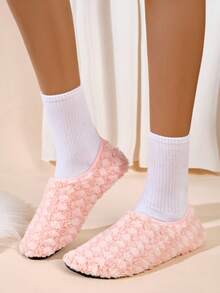 JEKO 女士时尚羊毛家居拖鞋，毛绒卧室一脚蹬，柔软橡胶防滑鞋底，保暖室内外穿着，保暖内衬，厚实加垫，包覆鞋跟 - 粉色 - 查看 2