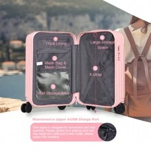 Hành lý xách tay Vali PC+ABS có bánh xe đôi, hành lý được hãng hàng không chấp thuận có khóa TSA, vali du lịch 20 inch, vali kéo, hành lý du lịch bền bỉ, xách tay - Hồng - Xem 4