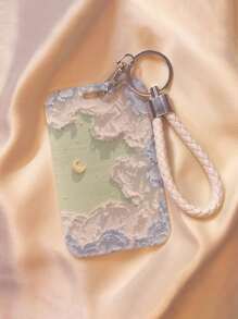 Floral Oil Painting Card Holder With Keychain - Flower Moon Oil Painting Design, Fashionable Protection For Your School And Office Cards, With Sliding Cover And Card Lanyard, Durable Plastic Protective Case Suitable For Student ID, Meal Card, Public Transportation And Metro Access Card, Hard Card Holder, Work ID Protector - Multicolor - View 11