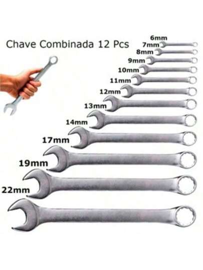 Kit Jogo Chave Combinada Em Aço Carbono Boca Estrela 6 A 22 -12PC- Várias Medidas Profissional