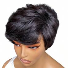 1B Pixie Cut Wig For Women Human Hair Short Wigs For Women Pixie Wigs With Bangs None Lace Full Machine Made Wig - SNatural - View 3