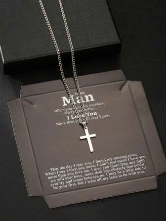 1ชิ้น จี้กางเขนสแตนเลสสำหรับผู้ชายแบบมินิมอล พร้อมกล่องของขวัญ เหมาะเป็นของขวัญให้แฟน/สามี รวมถึงบัตรข้อความรัก