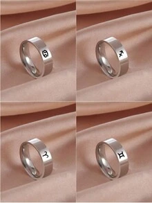 suteyi 1 chiếc nhẫn bằng thép không gỉ Punk Silvery 12 cung hoàng đạo, nhẫn chòm sao - Bạc - Xem 2