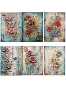 12 Blatt Vintage Blumen Sammelalbum Papier, Retro Blumen Thema Scrapbooking Zubehör, Bastelpapier, Junk Journal Papier, Decoupage Papier für Bullet Journal, Kartenherstellung, DIY Kunsthandwerk Collagen - Verschiedenfarbig - Übersicht 5
