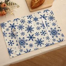 1 Stück/4 Stück/6 Stück, Weihnachten Winter Tisch-Platzsets, Weihnachten blaue Grünpflanzen Schneeflocken Rentier Leinen Platzsets, schmutzabweisende Platzsets, geeignet für Zuhause, Esszimmer und Restaurant, Tischdekor, Heimwaren