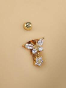 Bộ 2 khuyên rốn hình bướm anh đào cổ điển bằng thép không gỉ đính đá Cubic Zirconia sáng bóng trang trí hoa hồng dễ thương cho nữ dùng hàng ngày - Nhiều màu - Xem 3