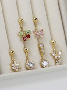 Bộ 2 khuyên rốn hình bướm anh đào cổ điển bằng thép không gỉ đính đá Cubic Zirconia sáng bóng trang trí hoa hồng dễ thương cho nữ dùng hàng ngày - Nhiều màu - Xem 4