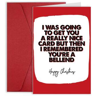 1 张圣诞卡，一张有趣的圣诞卡，上面写着“我本来要给你买一张非常漂亮的卡片”。作为礼品卡，它们适合赠送给家人和朋友