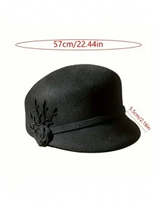 秋冬新款女士贝雷帽，黑色毡帽让脸看起来更小，网红款，羊毛混纺，韩版时尚，百搭，报童帽