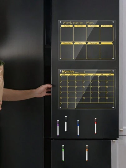 1pc Acrylic Magnetic Whiteboard - Fridge Magnet Memo Board, Rewritable Weekly/Monthly Calendar, Dry-Erase Magnetic Message Board For Meal Plan