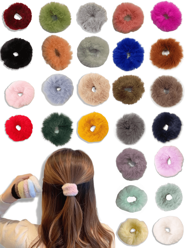 1pc Cute Fluffy Rabbit Hair Scrunchies, Soft Plush Hair Ties, Autumn/Winter Versatile Hair Accessories, 1pc Candy Color Fluffy Hair Scrunchies, Soft Plush Hair Ties, Hair Bands, Hair Accessories Ponytail Holder Hair Elastic Hair Rope