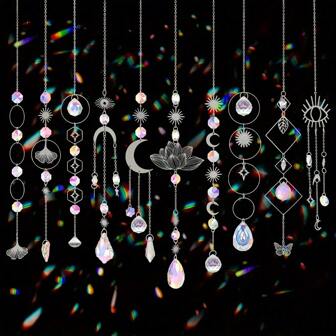 10 Pieces Lotus Colorful Crystal Suncatcher With Chain Pendant Ornaments Hanging Crystals Prism Rainbow Maker For Windows Indoor Outdoor Car Mirror Garden Decor Wedding Party Xmas Gift