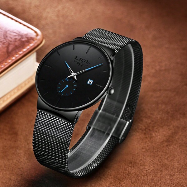 Men's Fashion Business Watch Clock Round Dial Quartz Watch Waterproof Calendar Watch