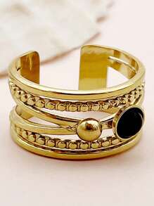 Mazuer 1 peça anel retrô vintage preto dourado moderno com design minimalista em formato de X e zircônia em formato de coração, adequado para formatura, dia das mães, presente de formatura, feriados, festas, uso diário, férias