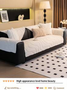 1pc Thickened Warm Soft Coral Velvet Jacquard Anti-Slip Sofa Cushion, Minimalist Modern Style Pet-Friendly Dirt-Resistant Sofa Cover, Autumn/Winter Pet Sofa Mat, Anti-Scratch Sofa Protector For L-Shaped Combination Sofa And 1/2/3/4 Seat Sofa (Sold Individually) - Beige - View 4