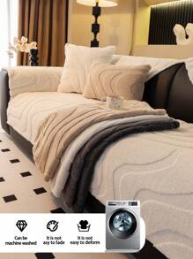 1pc Thickened Warm Soft Coral Velvet Jacquard Anti-Slip Sofa Cushion, Minimalist Modern Style Pet-Friendly Dirt-Resistant Sofa Cover, Autumn/Winter Pet Sofa Mat, Anti-Scratch Sofa Protector For L-Shaped Combination Sofa And 1/2/3/4 Seat Sofa (Sold Individually) - Beige - View 6