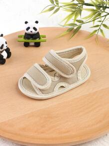 1 Pair Toddlers Boys And Girls Hook & Loop Mesh Design Flat Sandals/Slippers For 0-1 Years Old Babies, Suitable For Spring, Autumn And Summer - Apricot - View 5