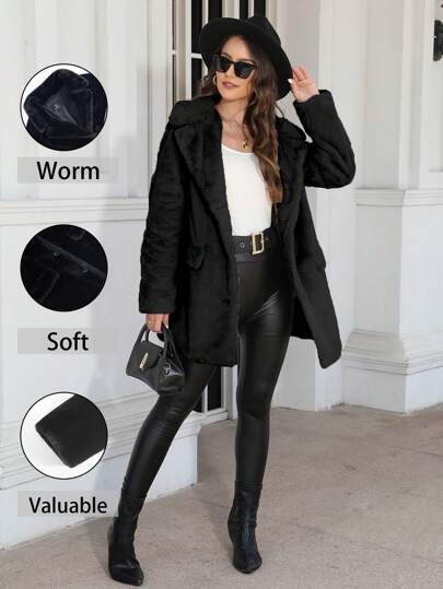 RELISH NOLESS Women's Faux Fur Collar Single-Breasted Jacket, Autumn/Winter