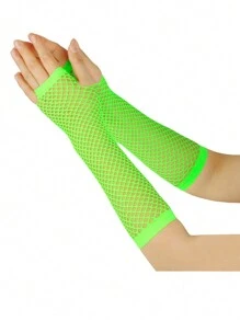 1pair Bright Color Coarse Mesh Fishnet With Elastic Gloves, Sexy Bridal Long Gloves, Punk Half-Finger Nightclub Party Etiquette Gloves, Suitable For Cos Clothing With Corresponding Colors.