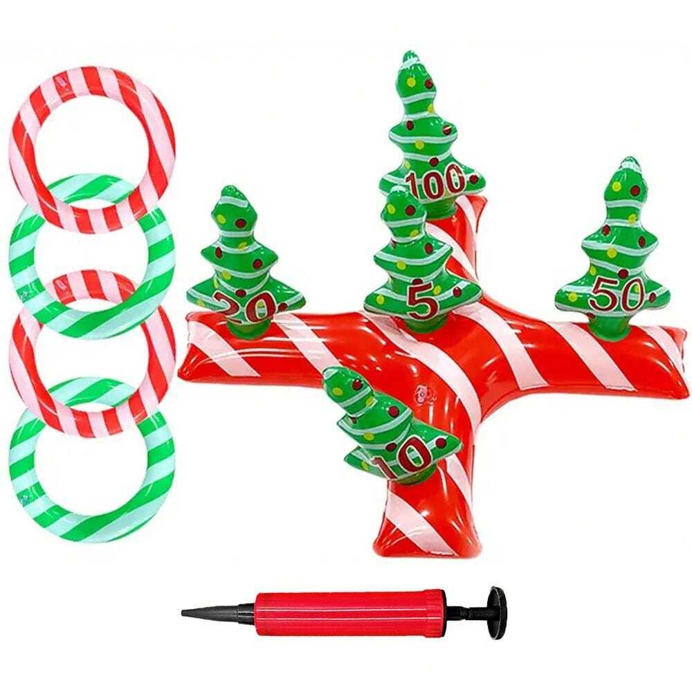 1set Inflatable Christmas Tree Target Game Set, Party Activities Toss Hoops Set, 1pc Inflatable
