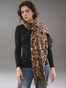 1pc Autumn And Winter Retro Leopard Print Simple Tassel Scarf With High-End Texture Animal Print Scarf, Soft , Fashionable And Versatile Scarf Shawl