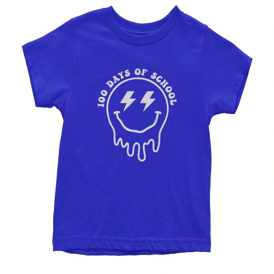 Melting Smile Face 100 Days Of School Youth T-Shirt - 寶藍色 - 查看 1