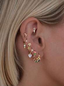 7 件/套彩色耀眼方晶锆石耳钉，适合派对、节日、约会或婚礼 - 金黃色 - 查看 1