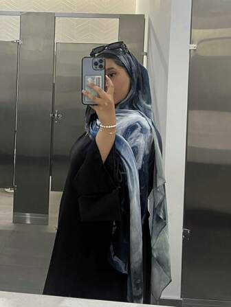 1pc Women's Fashionable Bohemian Style Navy Blue Marble Print Scarf, Casual Street Hijab, Suitable For Daily Wear, Autumn