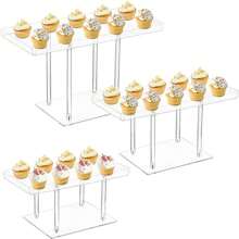 1 Set Aufgerüstetes Dessert-Präsentationsregal-Kit, 3 mm klare rechteckige Acrylablage für Cupcakes, Gebäck & Süßigkeiten Selbstbedienungstheke - Verbesserte Version transparent - Übersicht 5