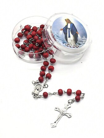 Boxed Classic Fragrance Burgundy Wooden Bead Cross Pendant Necklace, Christian Religious Necklace For Sweater Chain, Perfect Gift For Family Member On Christmas, Easter, Birthday Parties