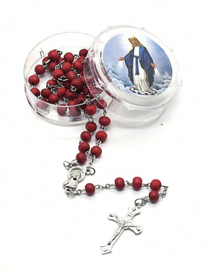 Collana con pendente a croce in legno e perline bordeaux, profumata, in confezione regalo, collana religiosa cristiana adatta come catena per maglioni, regalo perfetto per familiari in occasione di Natale, Pasqua, compleanni e feste