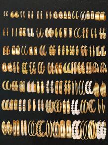 24-48 件简约几何心形与人造珍珠多层女士耳环套装，时尚珠宝礼物，适合生日、旅行、派对、日常休闲和工作 - 金黃色 - 查看 11