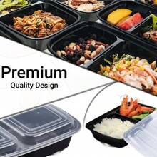 25-Pack Meal Prep Container 2 Compartments With Lid, Food Storage Container, Bento Box, Stackable, Microwave/Dishwasher/Freezer Safe - Black - View 7