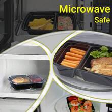 25-Pack Meal Prep Container 2 Compartments With Lid, Food Storage Container, Bento Box, Stackable, Microwave/Dishwasher/Freezer Safe - Black - View 4