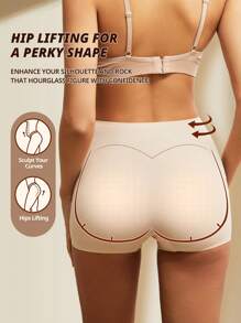 FLARIXA 1 pieza Calzoncillos tipo bóxer sin costuras de cintura alta para mujer, pantalones cortos tipo niño, ropa interior suave para usar debajo de faldas, ropa interior cómoda y casual, sin enrollamiento, shorts de lencería que no se transparentan - Beis - Ver 3