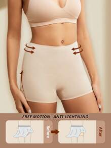 FLARIXA 1 pieza Calzoncillos tipo bóxer sin costuras de cintura alta para mujer, pantalones cortos tipo niño, ropa interior suave para usar debajo de faldas, ropa interior cómoda y casual, sin enrollamiento, shorts de lencería que no se transparentan - Beis - Ver 7