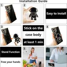 Ốp điện thoại chống sốc TPU màu trơn mạ điện hoàn toàn mới + Giá đỡ phi hành gia + Bộ ốp điện thoại đầy đủ, tương thích với iPhone 16, iPhone 16 Pro, iPhone 16 Plus, iPhone 16 Pro Max, iPhone 15, 7/8, iPhone 15 Pro Max, 12 Pro Max, 13 Pro Max, 14 Pro Max, 13, 14, 11, 12 Pro, 14, iPhone XS, XR, 78P, 78GES2, Samsung A13 4G, A22, A21S, A51 4G, S22 Ultra, A33 5G, A53, A23, S23 Ultra, S24, S23, A73, Samsung, Redmi, OPPO, Ốp điện thoại MOTO - màu đen - Xem 3