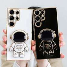 Ốp điện thoại chống sốc TPU màu trơn mạ điện hoàn toàn mới + Giá đỡ phi hành gia + Bộ ốp điện thoại đầy đủ, tương thích với iPhone 16, iPhone 16 Pro, iPhone 16 Plus, iPhone 16 Pro Max, iPhone 15, 7/8, iPhone 15 Pro Max, 12 Pro Max, 13 Pro Max, 14 Pro Max, 13, 14, 11, 12 Pro, 14, iPhone XS, XR, 78P, 78GES2, Samsung A13 4G, A22, A21S, A51 4G, S22 Ultra, A33 5G, A53, A23, S23 Ultra, S24, S23, A73, Samsung, Redmi, OPPO, Ốp điện thoại MOTO - màu đen - Xem 2