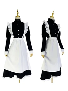 Women's Classic Maid Long Dress Black And White Apron Butler Role Playing Costume Uniform Halloween - Multicolor - View 7