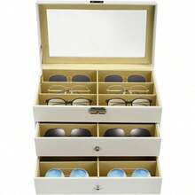 SHZICMY 3 Layer 18 Slots Eyeglass Sunglass Storage Watch Box Eyewear Accessories Display Glasses Storage Case Organizer (3 Layer 18 Slots,White) - 白色 - 查看 4