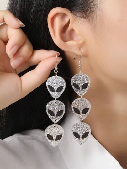 1 Pair Acrylic Futuristic Alien Head Design Earrings, Suitable For Daily Wear, Parties, Festivals, Jewelry Accessory