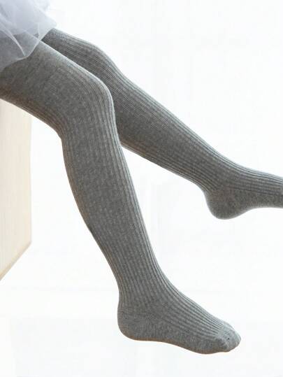 1 件装 春季/秋季纯色女童连裤袜、婴儿幼儿紧身裤袜户外服装条纹设计