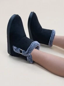 1 Pair Kids Casual Winter Snow Boots With Buckle Decor, Warm & Simple For Toddlers & Little Children - Black - View 7